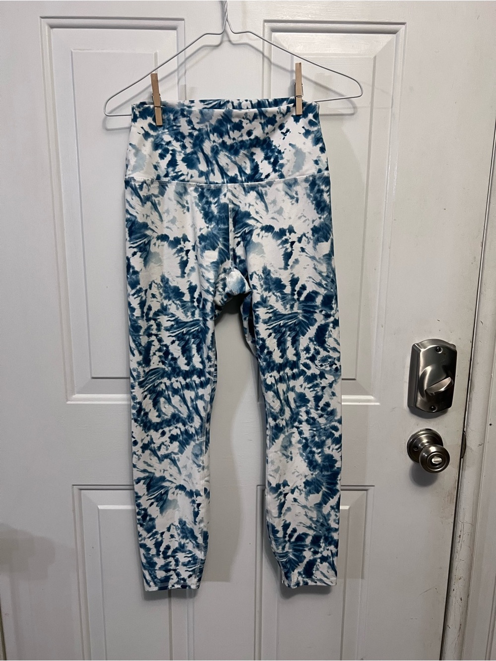 RBX Active Women’s Blue White Tie Dye Floral Leggings High Rise Stretch M